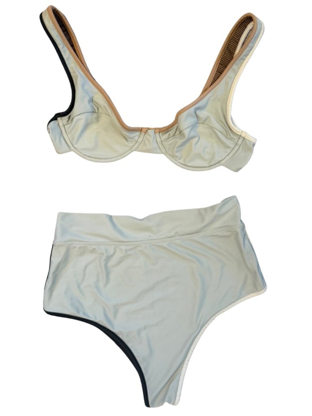Acacia Swimwear Bikini Set M Top L Bottom High Waisted Neutral Colorblock Luxury